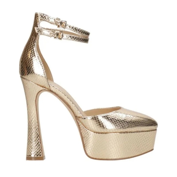 Michael Kors MARTINA METALLIC SNAKE EMBOSSED LEATHER ROUND TOE PALE GOLD NEW 7.5 - Picture 4 of 15